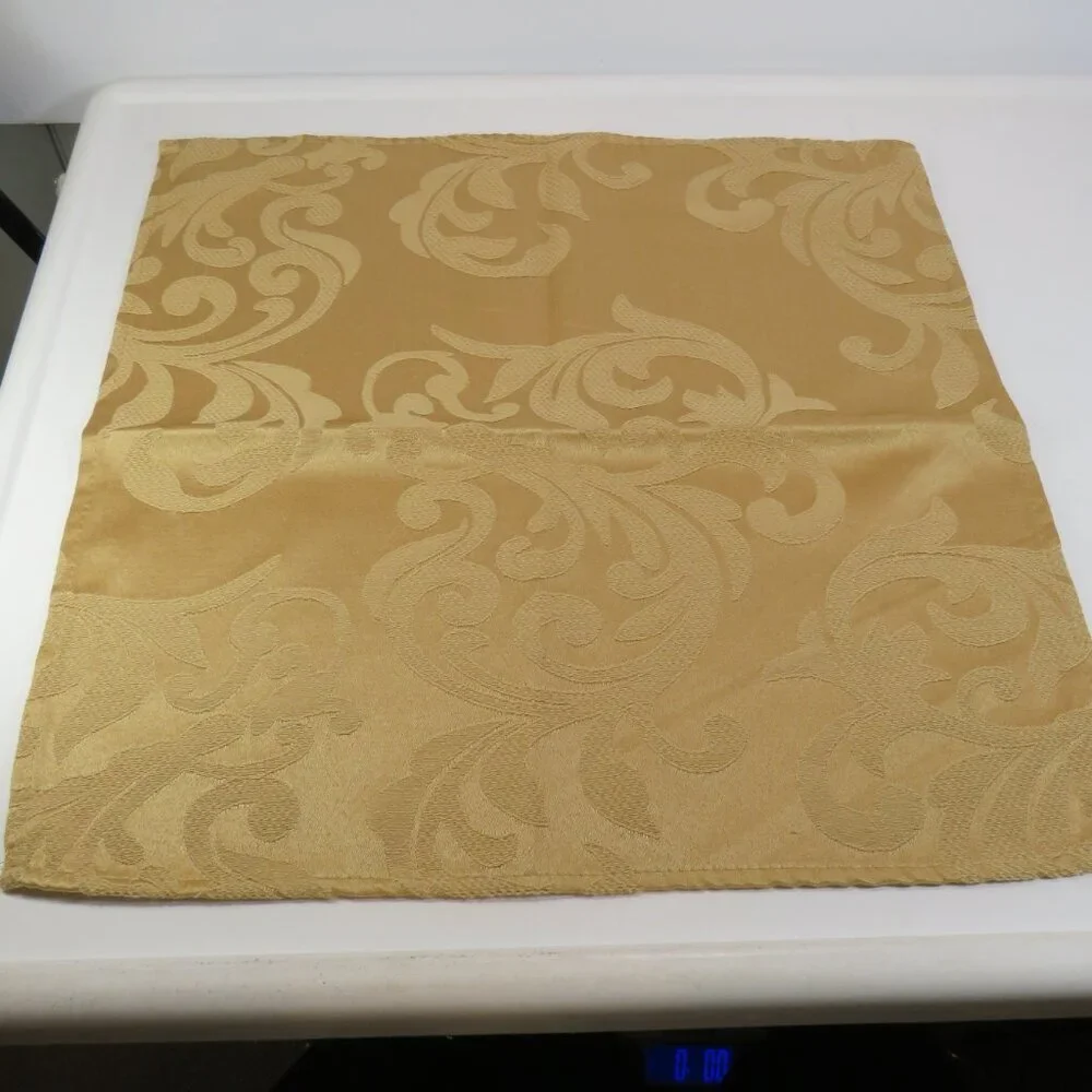 Vintage Warm Gold Jacquard Fabric (6) Dinner Napkins w Basket Weave underlay 16